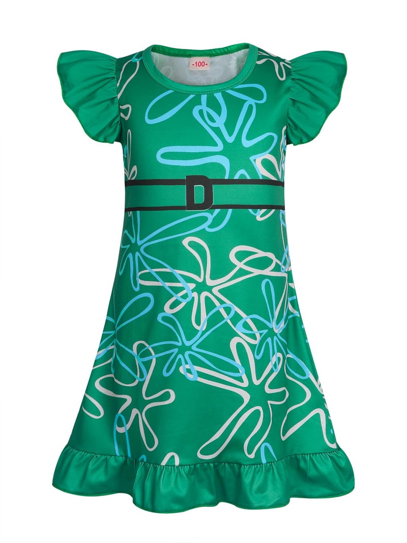 HenzWorld Little Girls Joy Princess Dress Costume Princess Dress Up Birthday Party Cosplay Outfits Short Sleeve Kids Midi Skirt Flutter Sleeve Dress Green Size 7-8 Years - Image 1